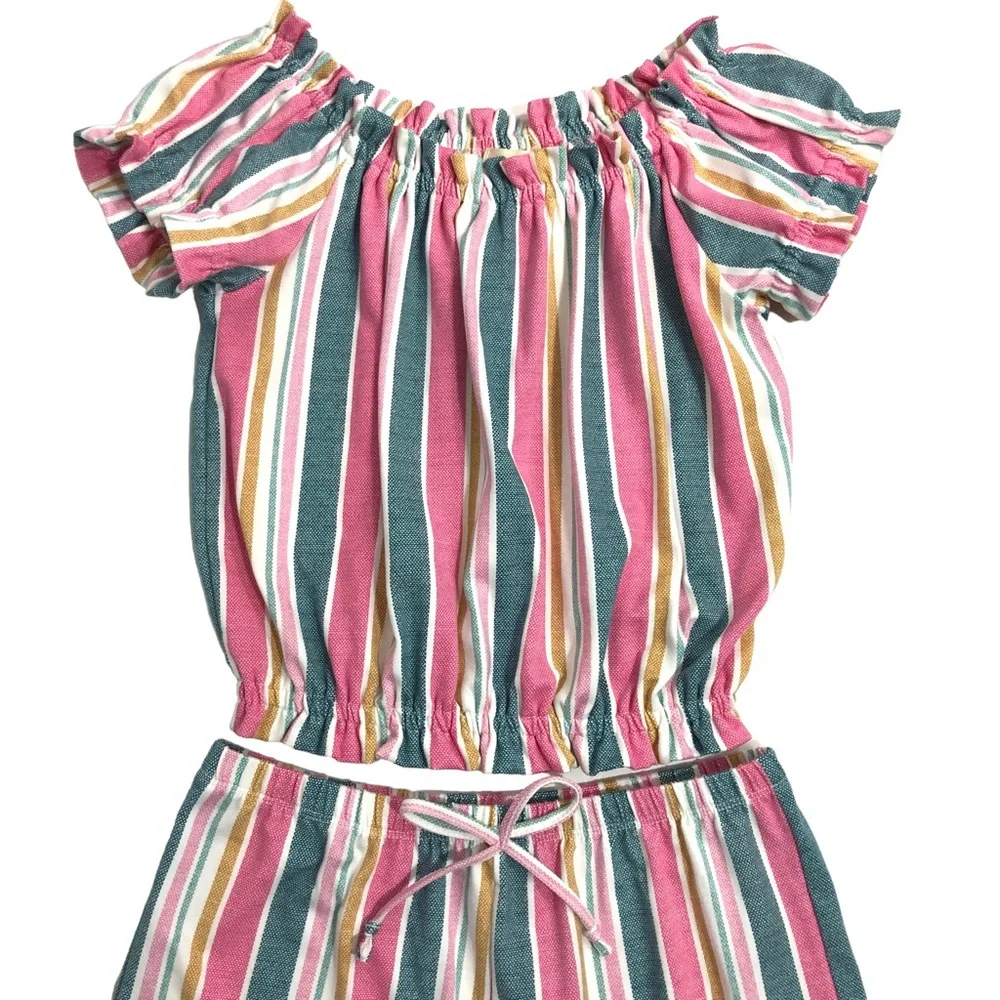 SHOSHO Top Shorts Set Size 10 Pink Stripes Comfortable Elastic Waist